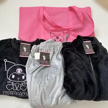 KUROMI 블랙 룸웨어 세트 토트백 포함 L