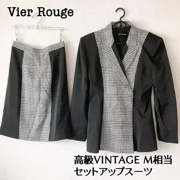VINTAGE 셋업 수트 자켓 스커트 하운드투스 블랙