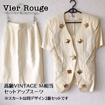 VINTAGE 셋업 수트 반팔 자켓 스커트 스트라이프