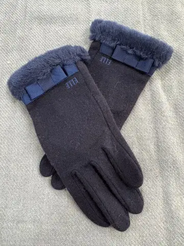 ELLE 네이비 장갑 리본 포함 캐시미어 100%