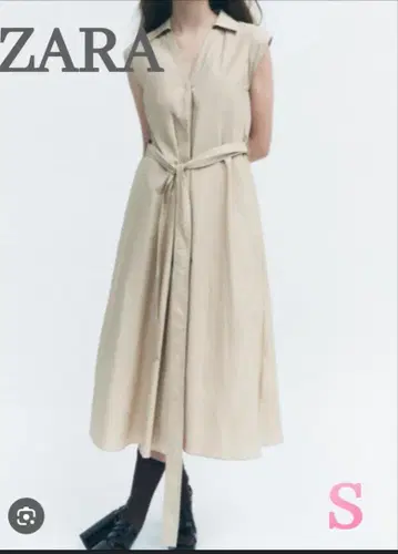 ZARA 자라 롱 베스트 원피스 베이지 셔츠 원피스