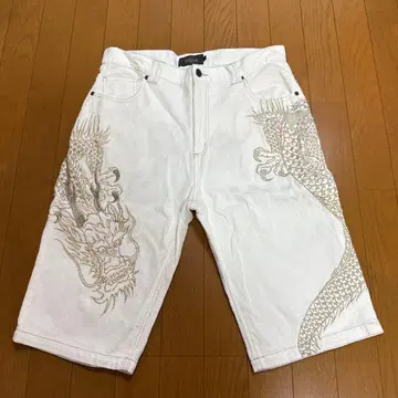 카라쿠리타마시 권룡 자수 하프 팬츠 티셔츠 세트 W34 L