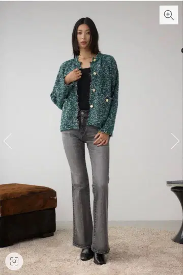 프린지 가공 그린 계열 버튼 달린 가디건