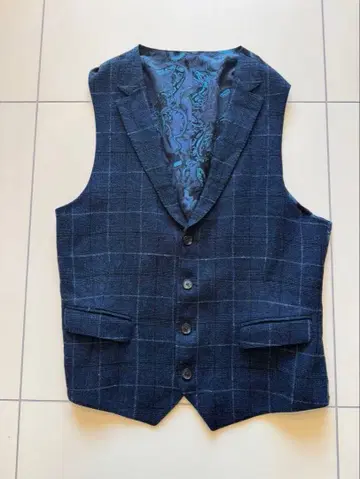 에트로 다크 블루 체크 무늬 베스트