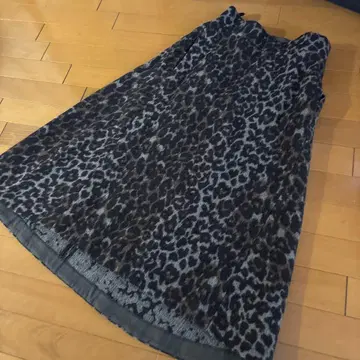 레오파드 무늬 플레어 스커트 사이드 지퍼