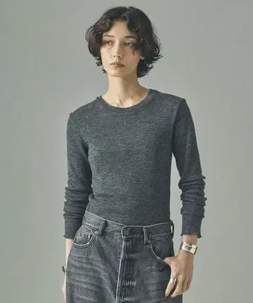 택 포함 미사용 새상품 골지 크루넥 풀오버 탑 그레이