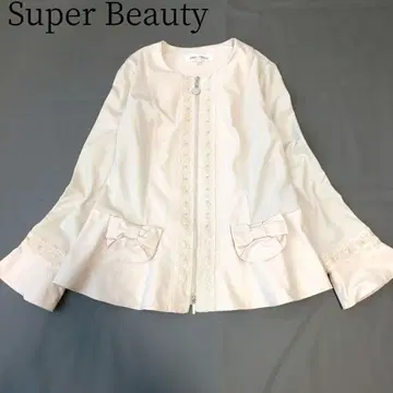 [슈퍼 뷰티] [L] 노카라 자켓 리본 페플럼 레이스