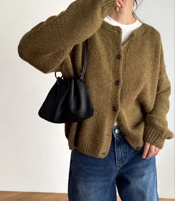 El mar 알파카 혼방 크루넥 가디건