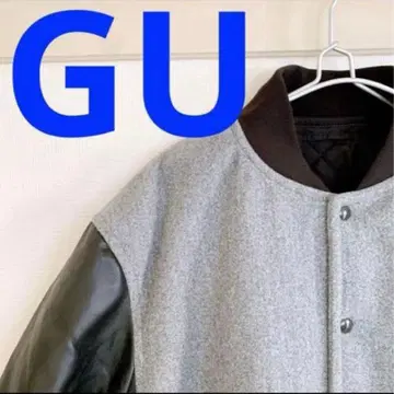 GU 지유 바시티 자켓 인조 가죽 블루종 자켓 그레이 L