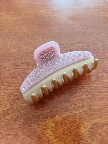 스톤 장식 헤어 클립 핑크 골드