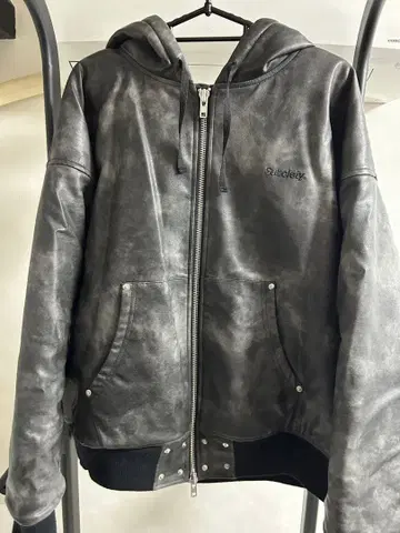 Subciety 후드 부착 가죽 자켓 XL