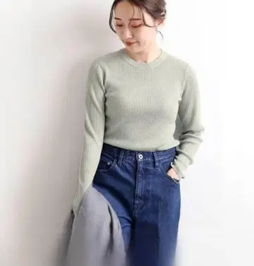 거의 새상품 IENA 이탈리아 울 리브 니트 크루넥 니트