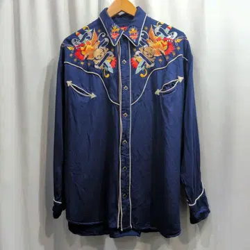 새상품급 크림 소다 레이온 웨스턴 셔츠 금색 택 XL 상당