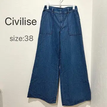 컨디션 최상 [ 시빌리제 ] (38) 스트라이프 와이드 팬츠/데님 블루