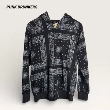 PUNK DRUNKERS 올 패턴 집업 후드티 블랙 반다나 패턴