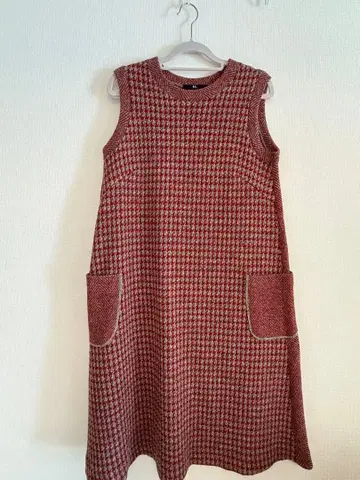 45R 슬리브리스 원피스 빨간색 체크