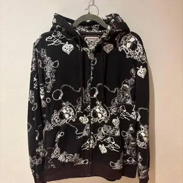 campus 올 패턴 지퍼 후드티 M 블랙 풀 집업