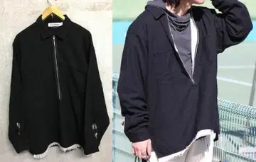 샌드워터 24ss 미 하프 지퍼 포켓 부착 셔츠