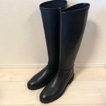 [ 미사용 ] 긴자 카네마츠 가죽 롱 부츠 블랙 24cm