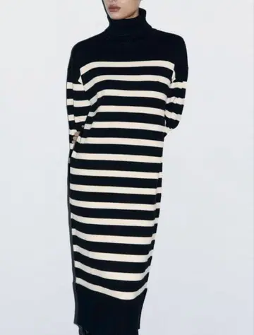 자라 터틀넥 니트 원피스 스트라이프 보더 하이넥