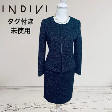 새상품 INDIVI 여성용 트위드 노칼라 수트 셋업