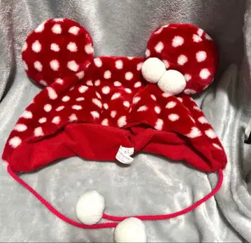미키마우스풍 귀달린 모자 빨간색과 화이트 도트