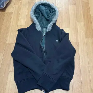 블랙 퍼 후드 후드티 L 사이즈