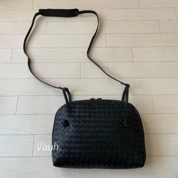 leather small Braided 숄더백 블랙 천연 가죽