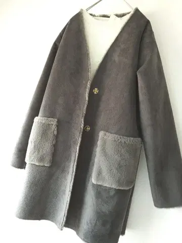 미사용 스웨이드 느낌 x 퍼 코트