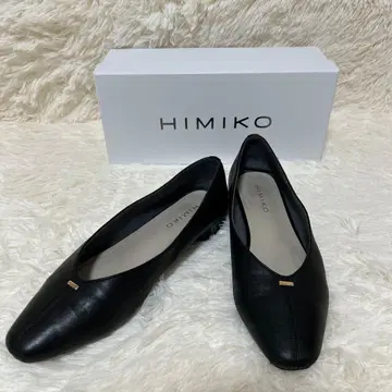 히미코 HIMIKO 천연 가죽 플랫 펌프스 블랙 23.5cm