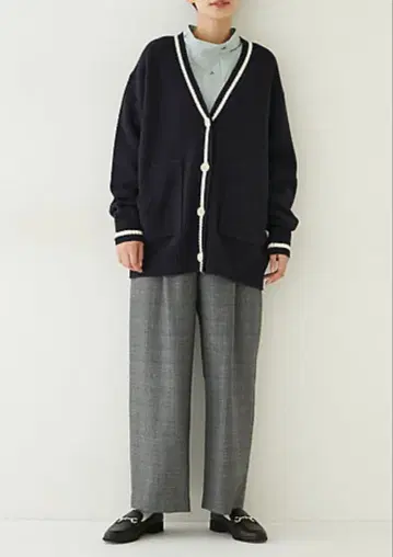 휴먼 우먼 프레피 가디건 네이비