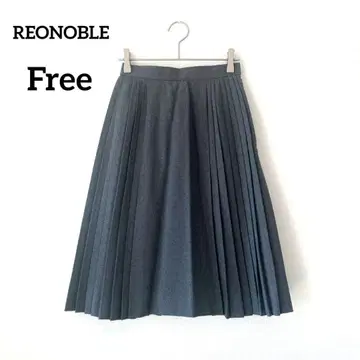 레오노블 플리츠 스커트 그레이 무릎 기장 허리밴딩 모 100%
