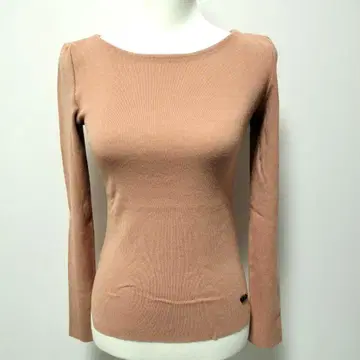 FOXEY 폭시 핑크 베이지 리브 니트 긴팔 티셔츠 M 로고