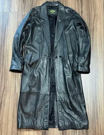 80s 빈티지 가죽 슈퍼 롱 코트 래글런 슬리브