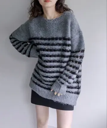 mystic 울 혼방 크로셰 보더 니트