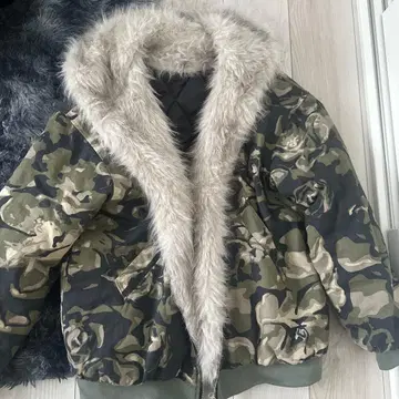 카모 패턴 퍼 후드 자켓 한국 카모플라쥬 퍼 다운 y2k