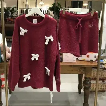 젤라또피케 니트 리본 풀오버 & 숏팬츠 세트