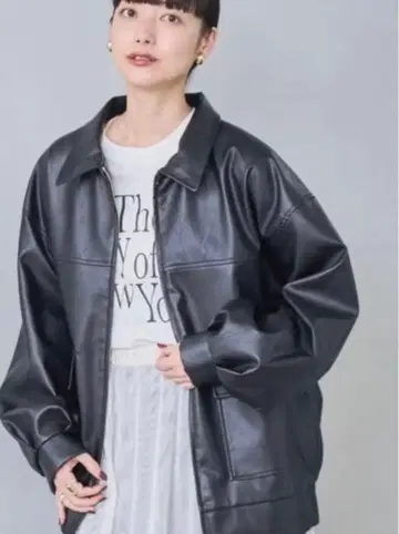 coen 레더라이크 빅 자켓 레더 오버사이즈 블랙