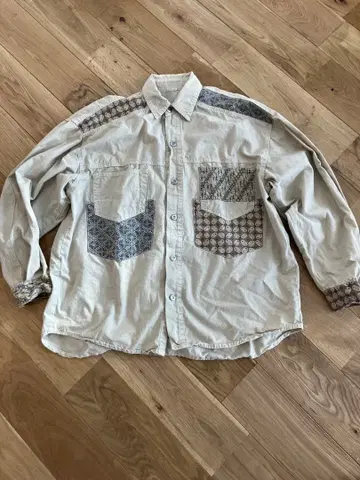 빈티지 패치워크 셔츠 메탈 버튼