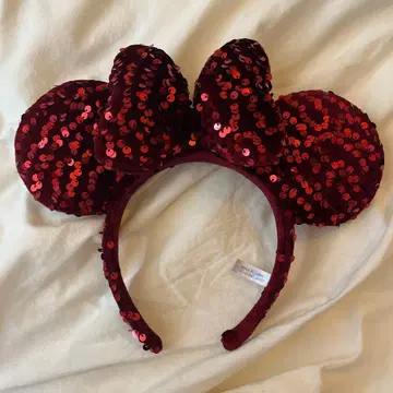 미키 귀 머리띠 빨간색 스팽글