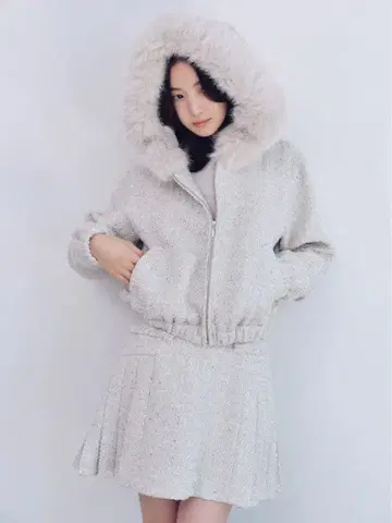 사이드 플리츠 트위드 미니 스커트