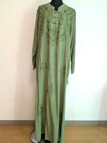 인도 자수 롱 쿠르타 드레스 올리브 그린 새상품 택 포함