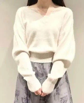 SNIDEL 퍼라이크 카라 레이스 풀오버 폭스 혼방