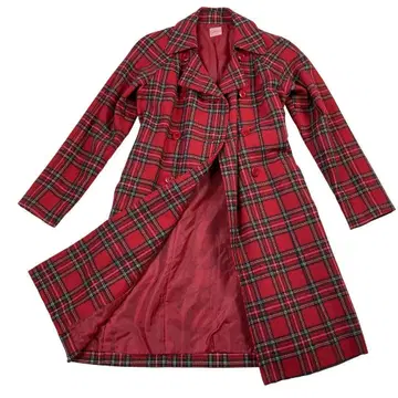 타탄 체크 체스터 코트 더블 브레스트 S 사이즈