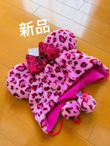 디즈니 미니 리본 레오파드 무늬 팬캡