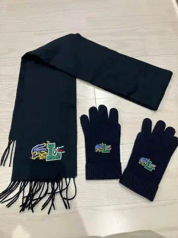 라코스테 LACOSTE 머플러 + 장갑 2세트 네이비