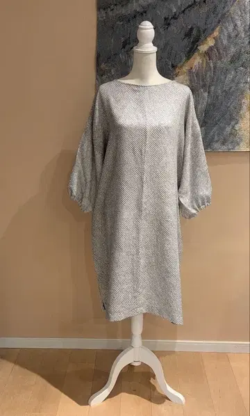 순수 실크 총 조임 화이트 x 블랙 기모노 리메이크 풀오버 원피스