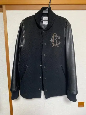 crimie 블랙 바시티 자켓 가죽 메쉬