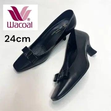 와코루 펌프스 스퀘어토 블랙 리본 버클 24cm