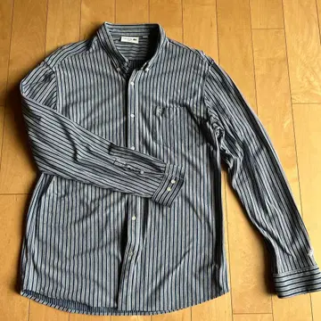 LACOSTE 슬림핏 긴팔 셔츠 네이비/화이트